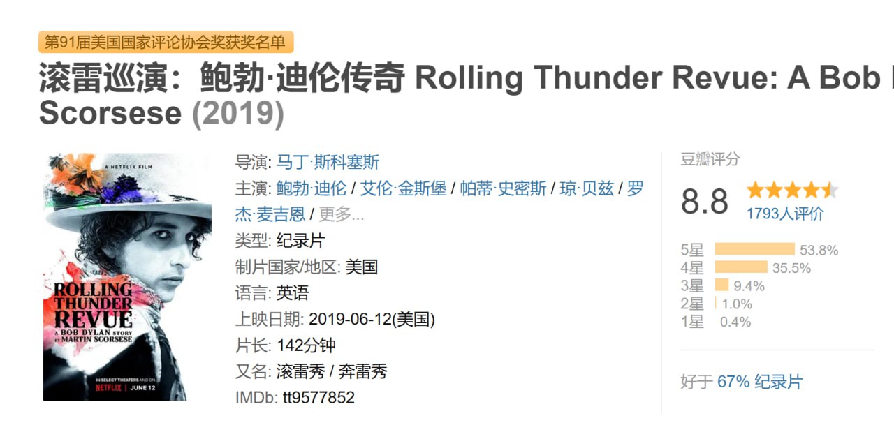 滚雷巡演 鲍勃迪伦传奇2019（豆瓣8.8） - 夸克网盘 资源封面图