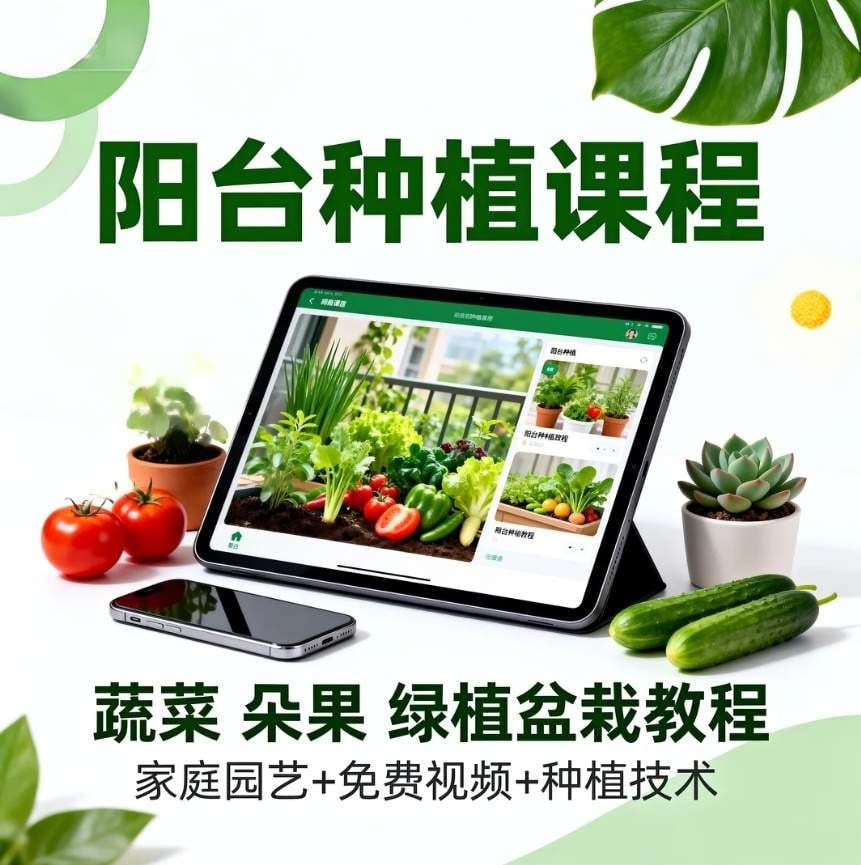 阳台种植课程｜蔬菜 水果 绿植盆栽教程（家庭园艺+免费视频+种植技术） - 夸克网盘 资源封面图