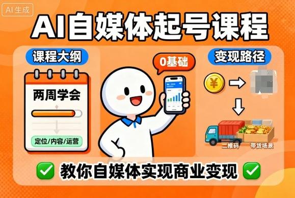 AI自媒体起号课程，0基础小白两周学会，教你自媒体实现商业变现 - 夸克网盘 资源封面图
