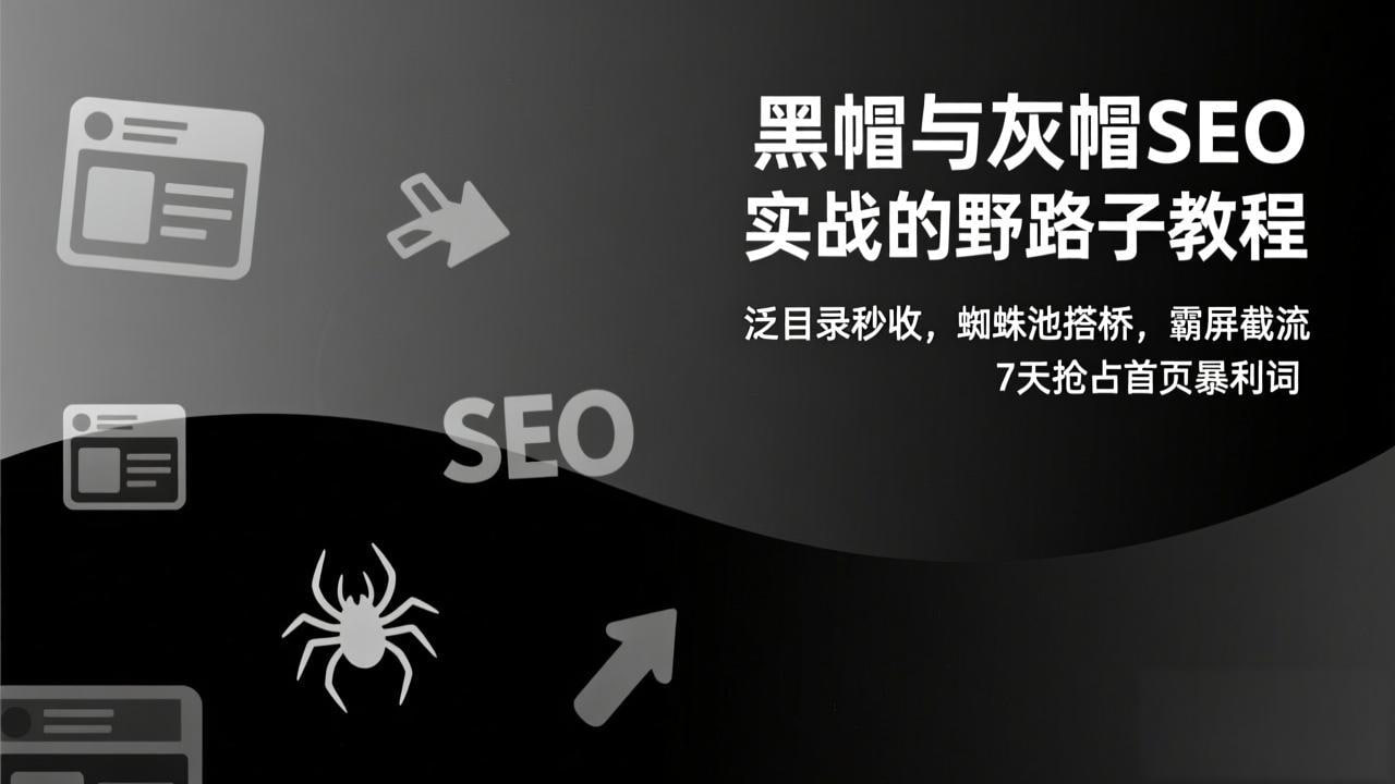 黑帽与灰帽 SEO 实战的野路子教程：泛目录秒收，蜘蛛池搭桥，霸屏截流，7 天抢占首页暴利词 - 夸克网盘 资源封面图